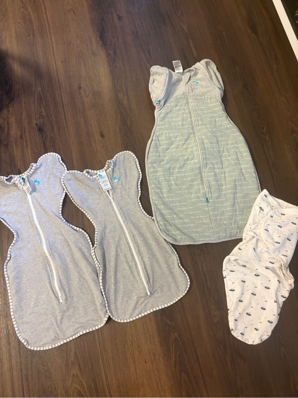 Love to Dream Gray and Mint Zip Swaddle Set